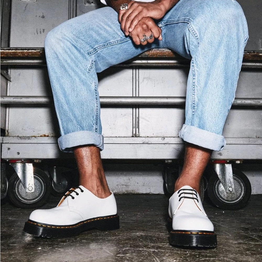 Dr. Martens White Leather Shoes with Black Laces